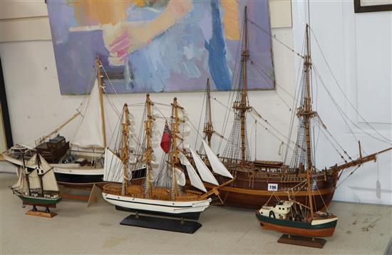 Five 5 model ships / boats